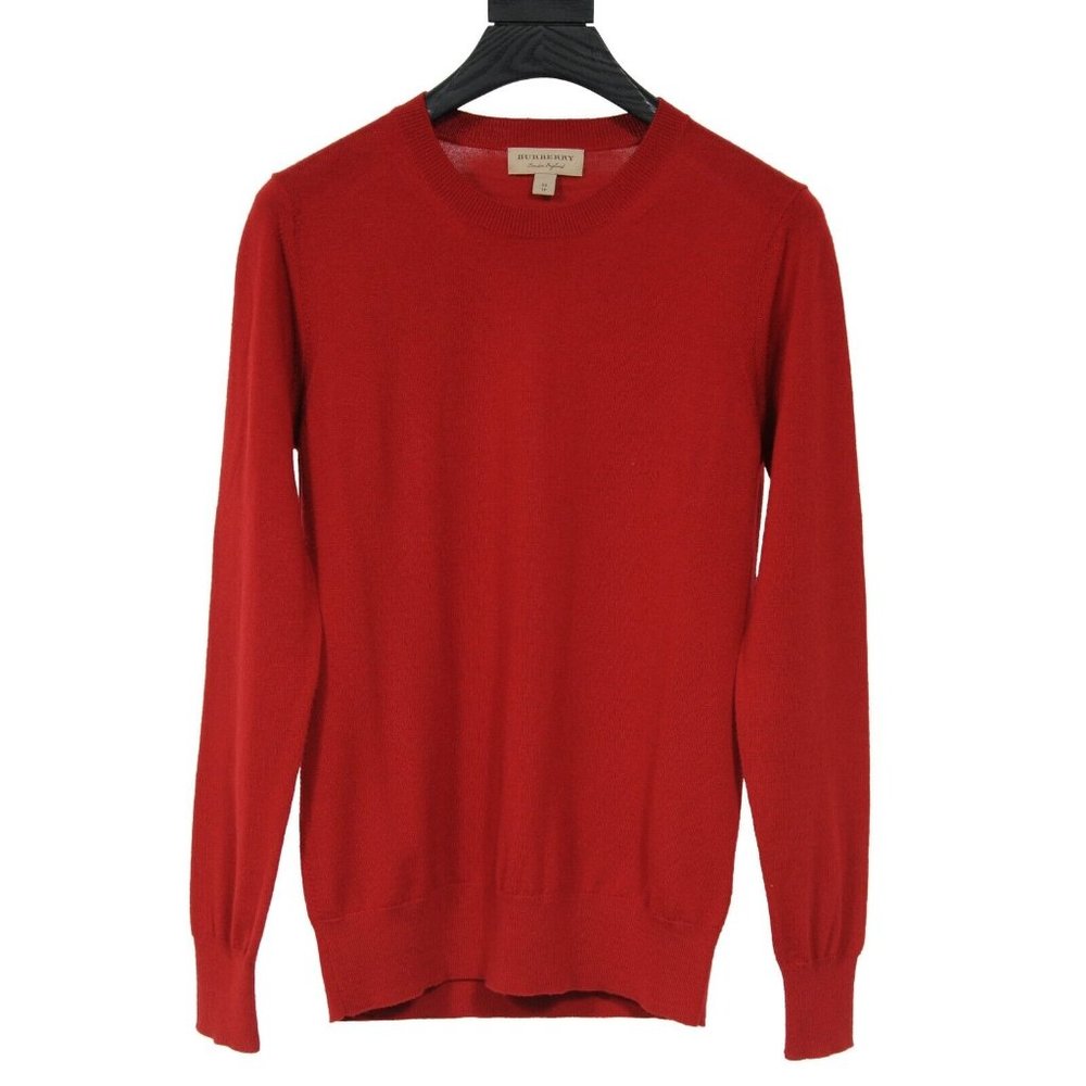 Burberry Mens Crewneck Sweater Size XS Red Wool Pullover Checkered Elbow Patch